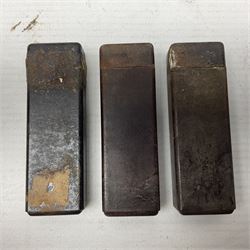 German Luftwaffe hand-held sighting tool L23cm; six WWII German small powder boxes bearing various dates 1937 - 1942; and WWII Dakota parachute harness clip (8)