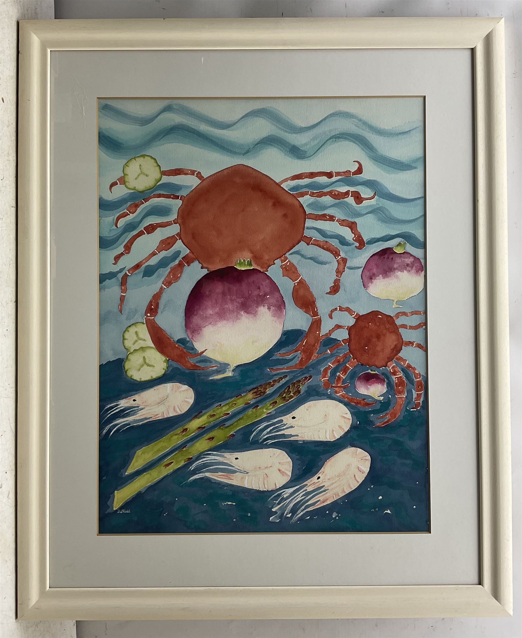 June Todd (Scottish Contemporary): 'Prawns and Crabs', watercolour signed, titled and dated 1998 verso 74cm x 56cm 