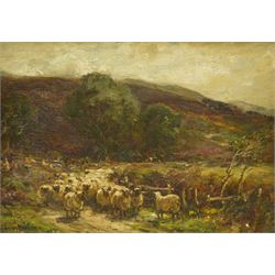 Owen Bowen (Staithes Group 1873-1967): Sheep Grazing in the Yorkshire Moors, oil on canvas...