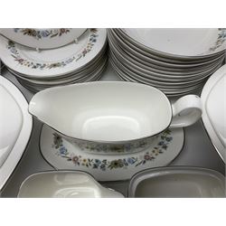Royal Doulton Pastorale pattern dinner service for twelve, to include dinner plates, side plates, soup bowls, bowls, sauce boat and saucer, two covered dishes 