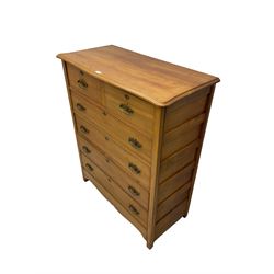 Late Victorian satin walnut chest, moulded shaped top, two short over four long drawers