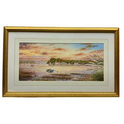 John Dimech (British 20th century): Poole Harbour, watercolour signed 25cm x 55cm