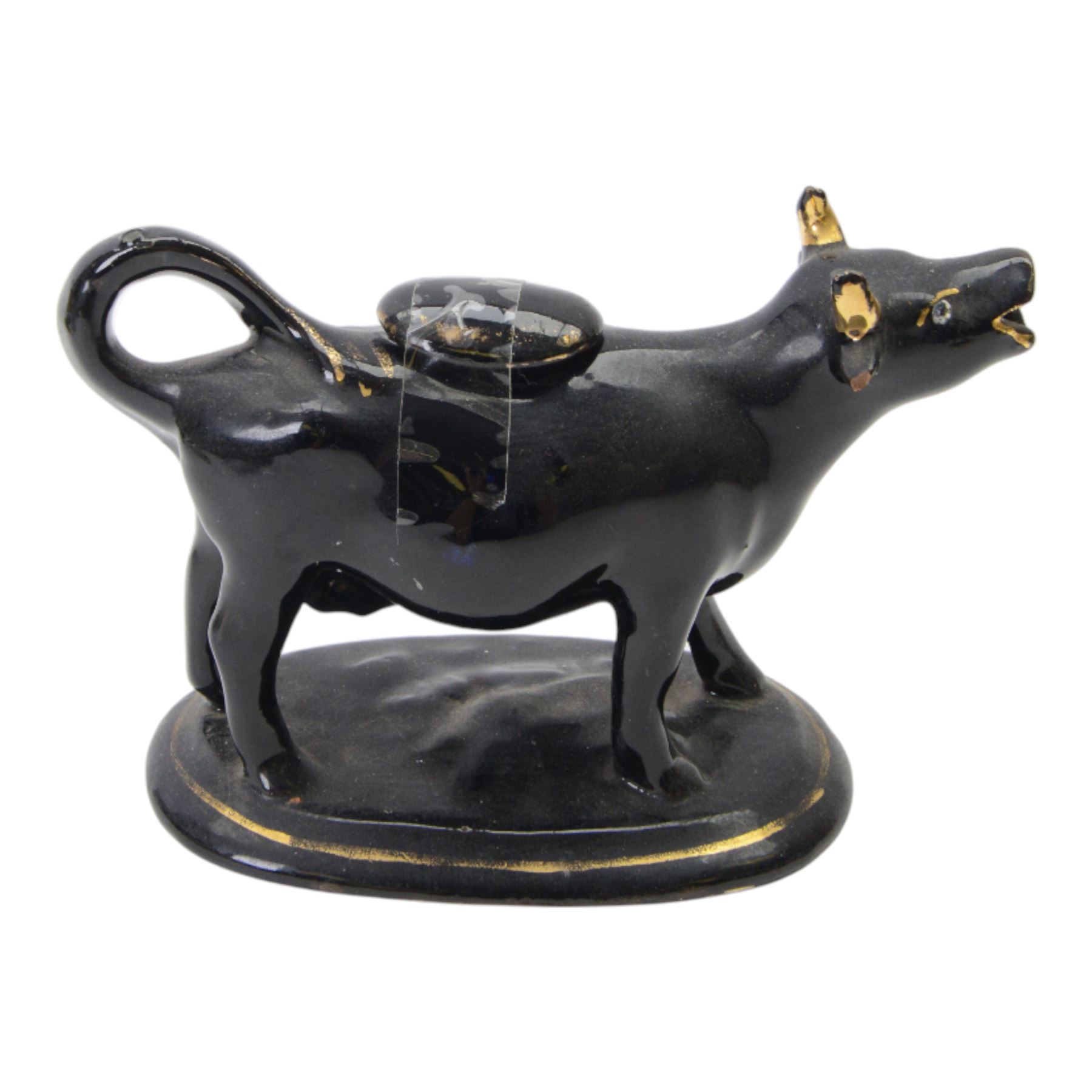 Collection of 19th century and later cow creamers, including three black glaze examples, two mottled brown examples etc  