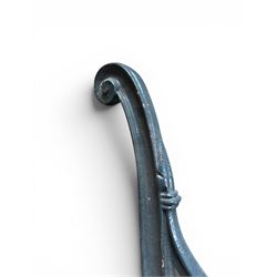 Yates Haywood - pair of 19th century cast iron bench ends, winged griffin detail, arched legs with rope turned decoration, finish in green paint, registration number 206550, first registered 8 March 1867 (see illustration), length as required