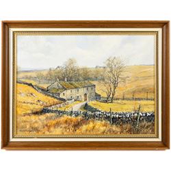 Stephen Maude (British 1919-): 'Greenhow Farmstead - North Yorkshire', acrylic on canvas laid on to board signed, titled and dated 1984 verso 39cm x 55cm