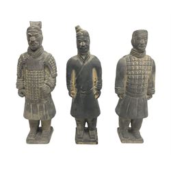 Three Chinese terracotta warrior style figures, the tallest H22cm