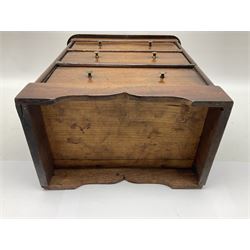 Miniature mahogany chest of draws, fitted with three long drawers with metal handles, H38cm