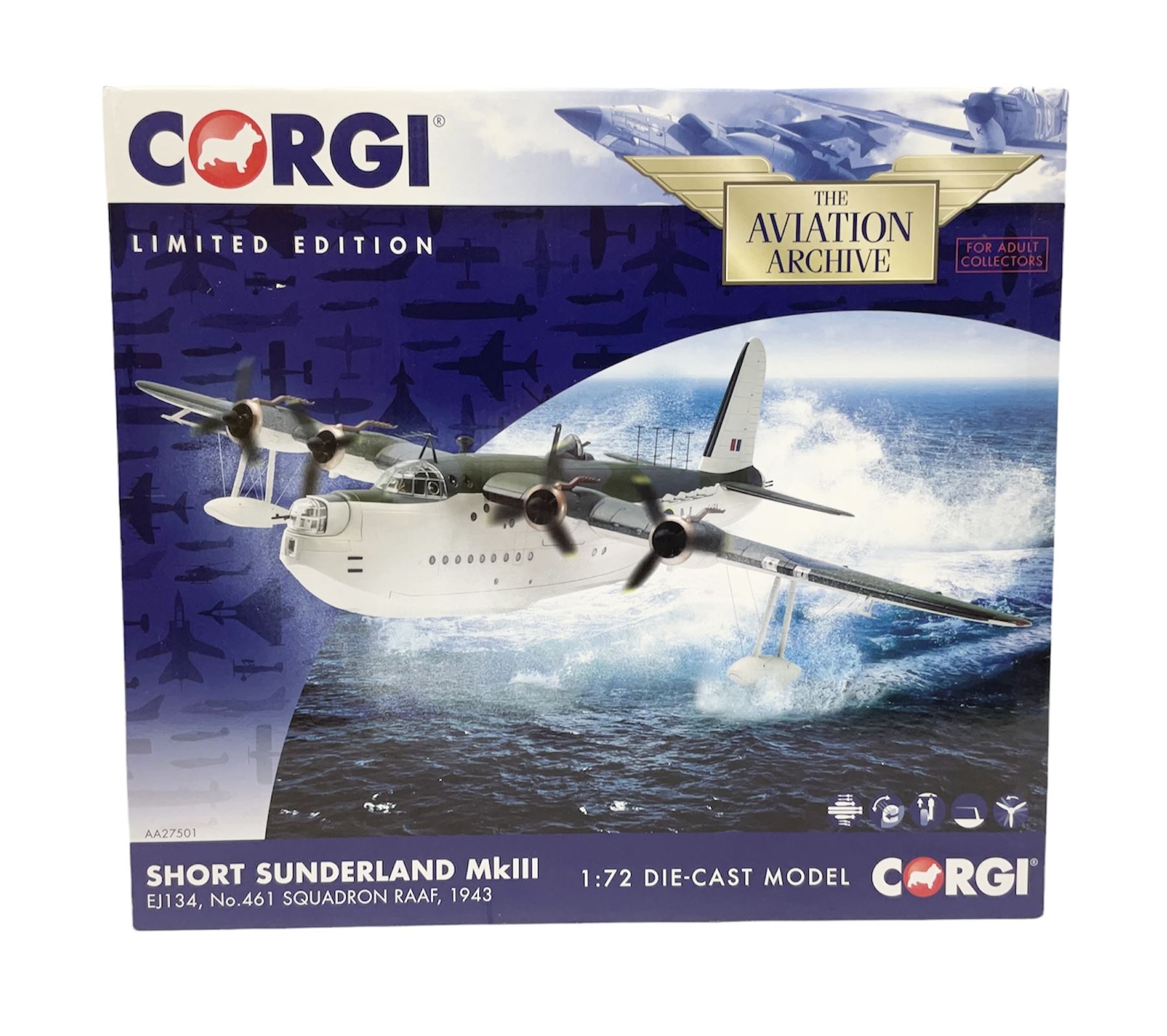 Corgi Aviation Archive - limited edition AA27501 1:72 scale model of Short Sunderland Mk.III bomber No.0222/3000, boxed with certificate card