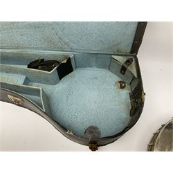Five-string banjo by Clifford Essex Co. 15A Grafton Street, Bond Street, London W, with mother-of-pearl inlaid ebony fingerboard L92cm; in carrying case with strap