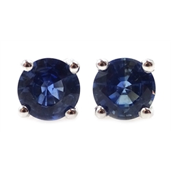  Pair of sapphire stud earrings stamped 750, approx 2.2 carat  