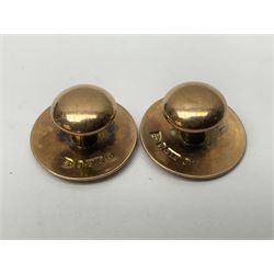 9ct gold enamel RAF sweetheart brooch, boxed, 9ct gold buckle ring and a pair of 9ct rose gold shirt studs