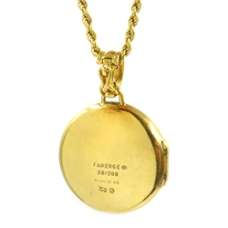  Victor Mayer for Faberge 18ct gold guilloche red enamel and diamond circular locket pendant, limited edition number 38/200, stamped 750 on gold rope chain necklace, hallmarked 18ct, boxed  