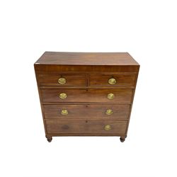 Georgian mahogany straight-front chest, two short over three long drawers, on turned feet