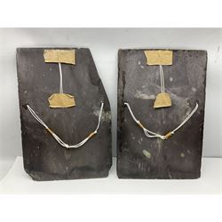 Michael J Whitehand (British 1941-): Three oil paintings of ships on slate signed, largest H40cm, L75cm