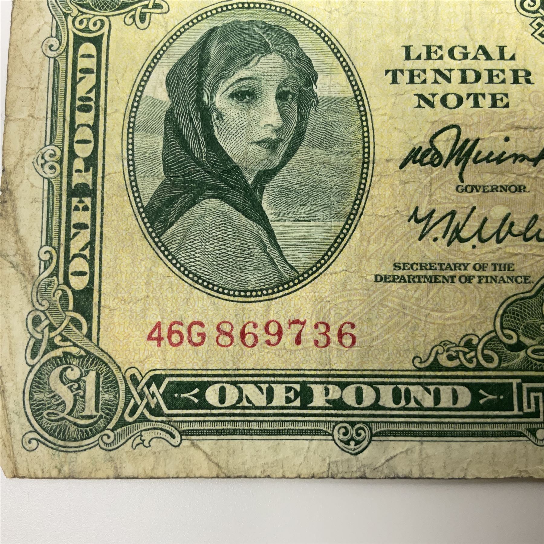 The Central Bank of Ireland one pound banknote 11.4.64 ‘46G 869736’ and ten shillings banknote 7.10.65 ‘48P 696893’