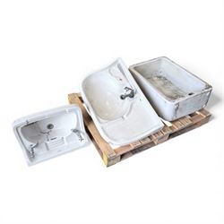 Collection of three sinks - one Belfast Sink plus two handwash sinks with two pedestals