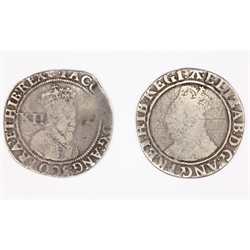  James I hammered silver shilling, first bust and a Queen Elizabeth I hammered silver shilling without rose or date (2)  