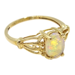  9ct gold opal ring with open work shoulders, hallmarked  