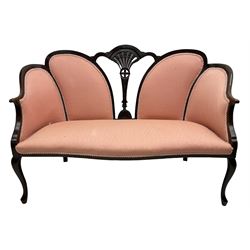 Early 20th century mahogany framed two-seat salon sofa, upholstered in pink fabric
