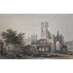 English School (19th century): Kirkstall Abbey from the South East, engraving with hand colouring 29cm x 46cm