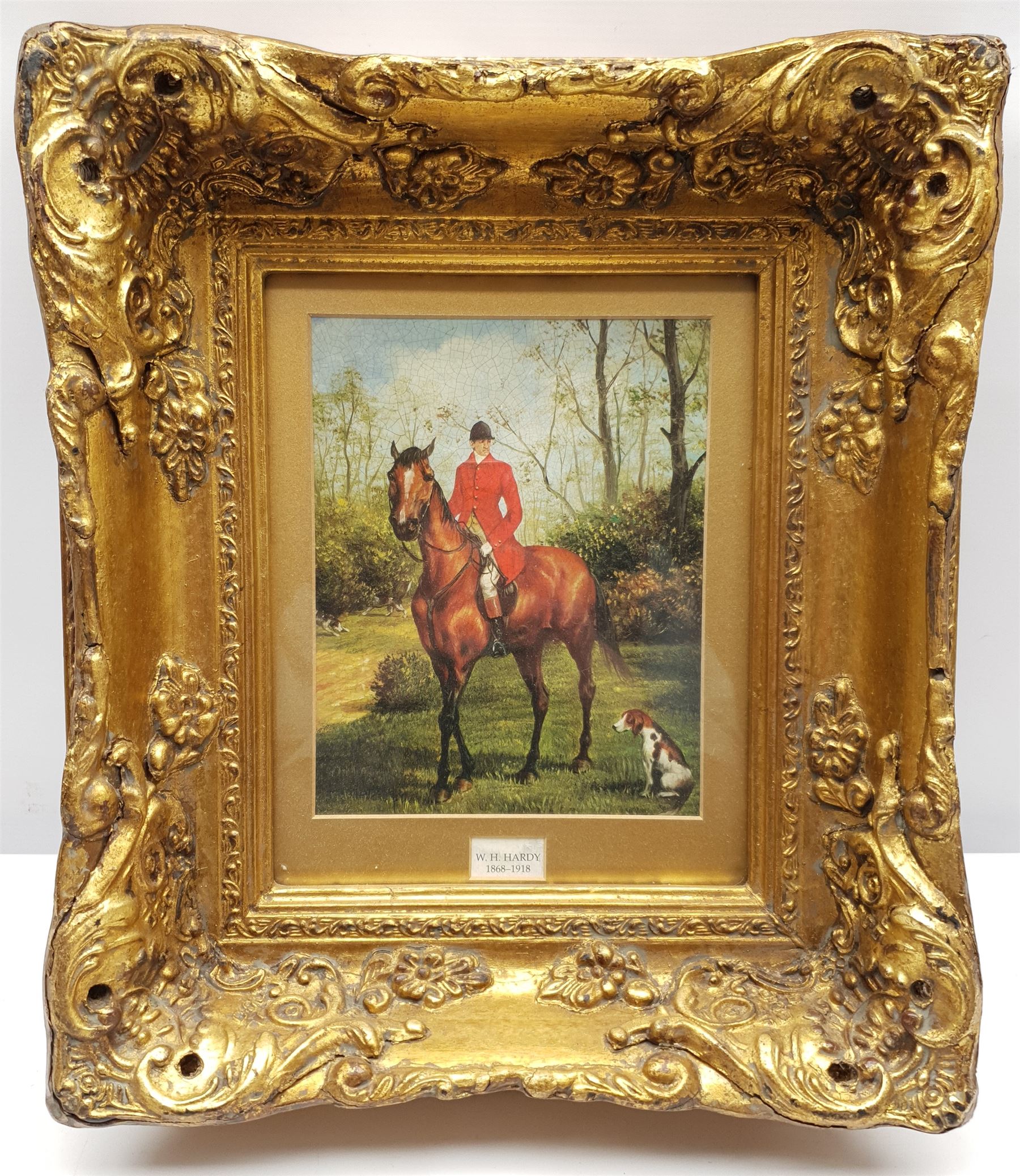 After William Howard Hardy (British 1868-1918): Mounted Huntsman, print in heavy gilt frame 40cm x 35cm overall