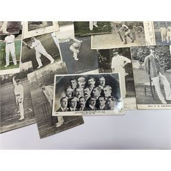 Cricket - thirty-four Edwardian postcards depicting action portraits of various players including Yorkshire team members Lord Hawke, W. Rhodes, S. Haigh, G. Hirst etc, Sussex players K.S. Ranjitsinhji and C.B. Fry, Surrey's Tom Hayward etc; Australian test teams for 1902, 1903/4 and 1905, England test team for 1902; match and ground views etc; and four other Edwardian sporting postcards depicting Cambridge Varsity rowing crew 1906; Newcastle and Everton football teams 1905/6.