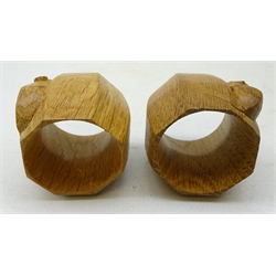  'Mouseman' pair oak napkin rings by Robert Thompson of Kilburn  