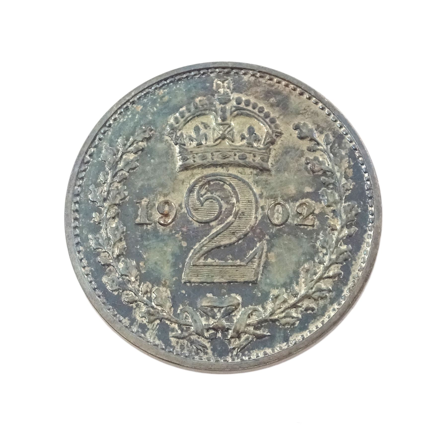King Edward VII 1902 matt proof long coin set, comprising gold half sovereign, sovereign, two pounds and five pounds, silver maundy money set, sixpence, shilling, florin, halfcrown and crown, housed in the official dated case of issue