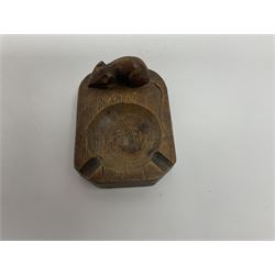 'Mouseman' oak ashtray, with carved mouse signature, by Rober Thompson of Kilburn, L10cm