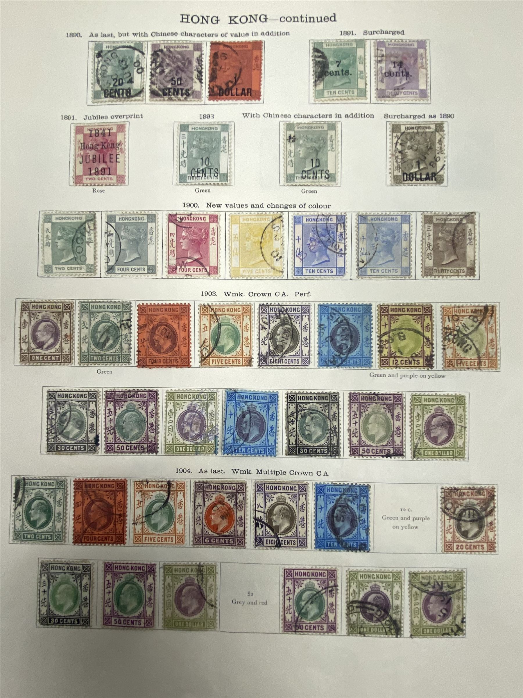 Hong Kong Queen Victoria and later stamps, including 1874-1902 postal fiscal stamps, various King Edward VII issues including one dollars, China overprints etc, housed on pages