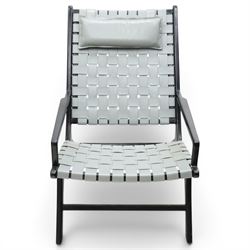 Kendari - Mid 20th century style armchair, grey woven leather seat and back, raised on an ebonised teak wood frame