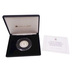 Queen Elizabeth II Alderney 2021 silver proof piedfort five pound coin, commemorating the 95th birthday of Queen Elizabeth II, cased with certificate
