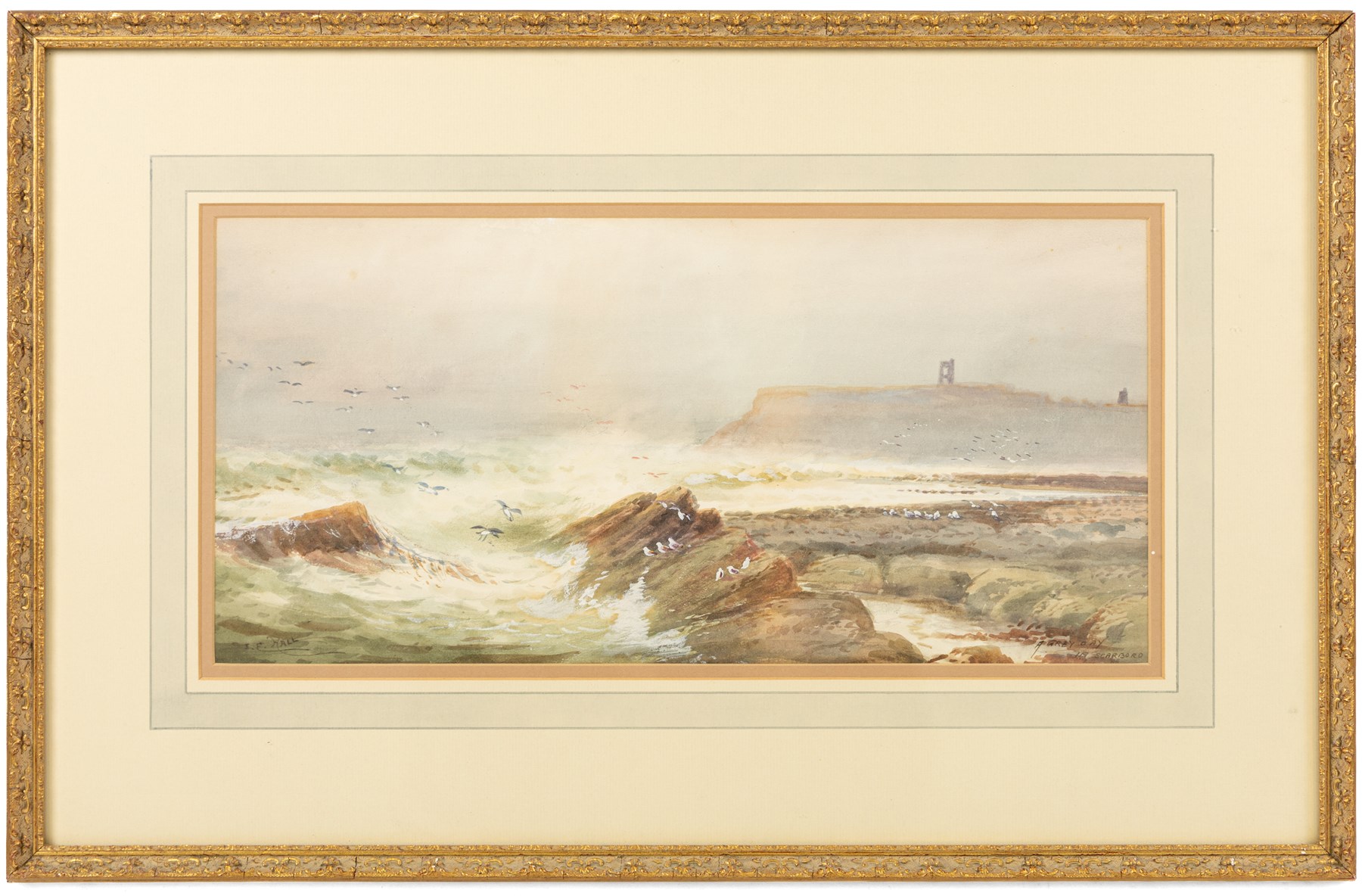 S E Hall (British fl.1910-1930): 'A Grey Day in Scarborough' and 'A Bit of Old Whitby', pair of watercolours signed and titled, in matching frames 20.5cm x 42.4cm (2)