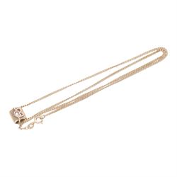 Three 9ct gold rings, silver bangle and pendant necklace