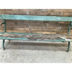 Early 20th century cast iron framed faux bois garden bench, timber seat and back rest