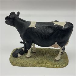 Country Artists Red Deer Stag and a Border Fine Arts Friesian Cow and Calf figure, Stag H30cm