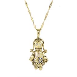 9ct gold stone set rag doll pendant neck