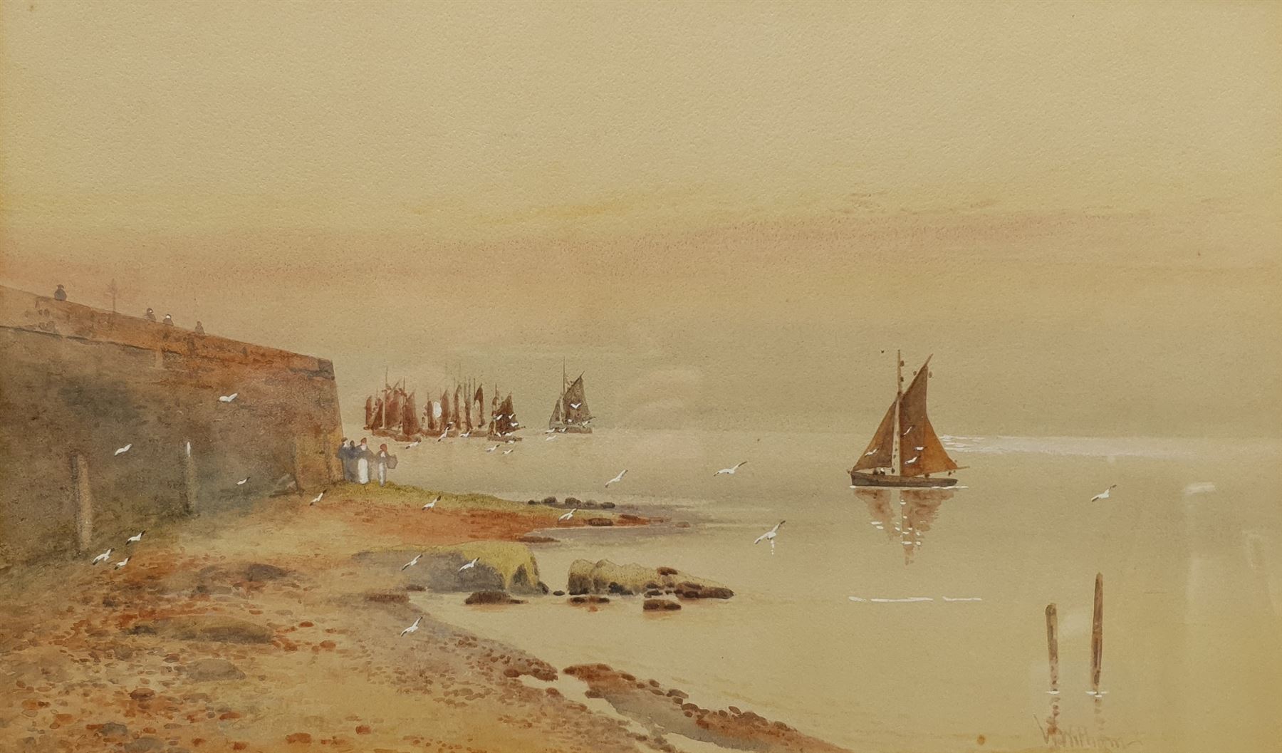 Walter Witham (British exh.1894-1896): Coastal Landscapes, set three watercolours heightened in white signed 29cm x 48cm (3)