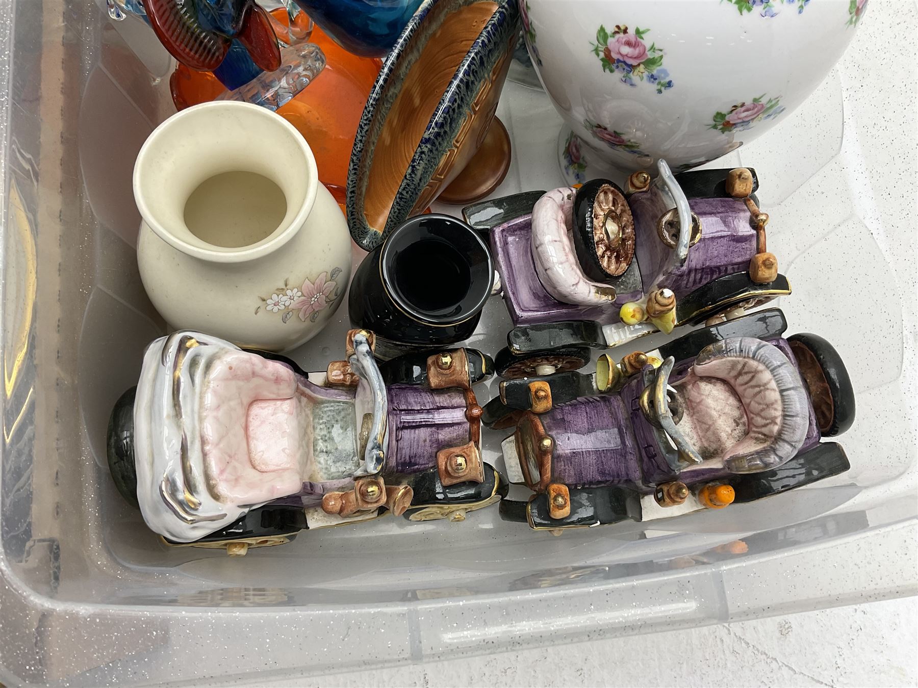 Quantity of boxed Saving the Gorillas in the Mist figures, boxed Royal Doulton glasses, art glass, ceramics etc in four boxes