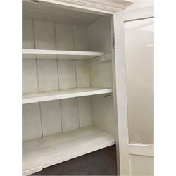 19th century painted pine kitchen cupboard, enclosed by two part glazed doors