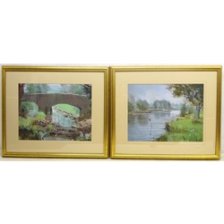 Christopher John Assheton Stones (British 1947-1999): River Landscapes, pair pastels unsigned 34cm x 44cm (2)