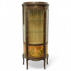 Laye 20th century Vernis-Martin style mahogany vitrine, of serpentine form with glazed bow...