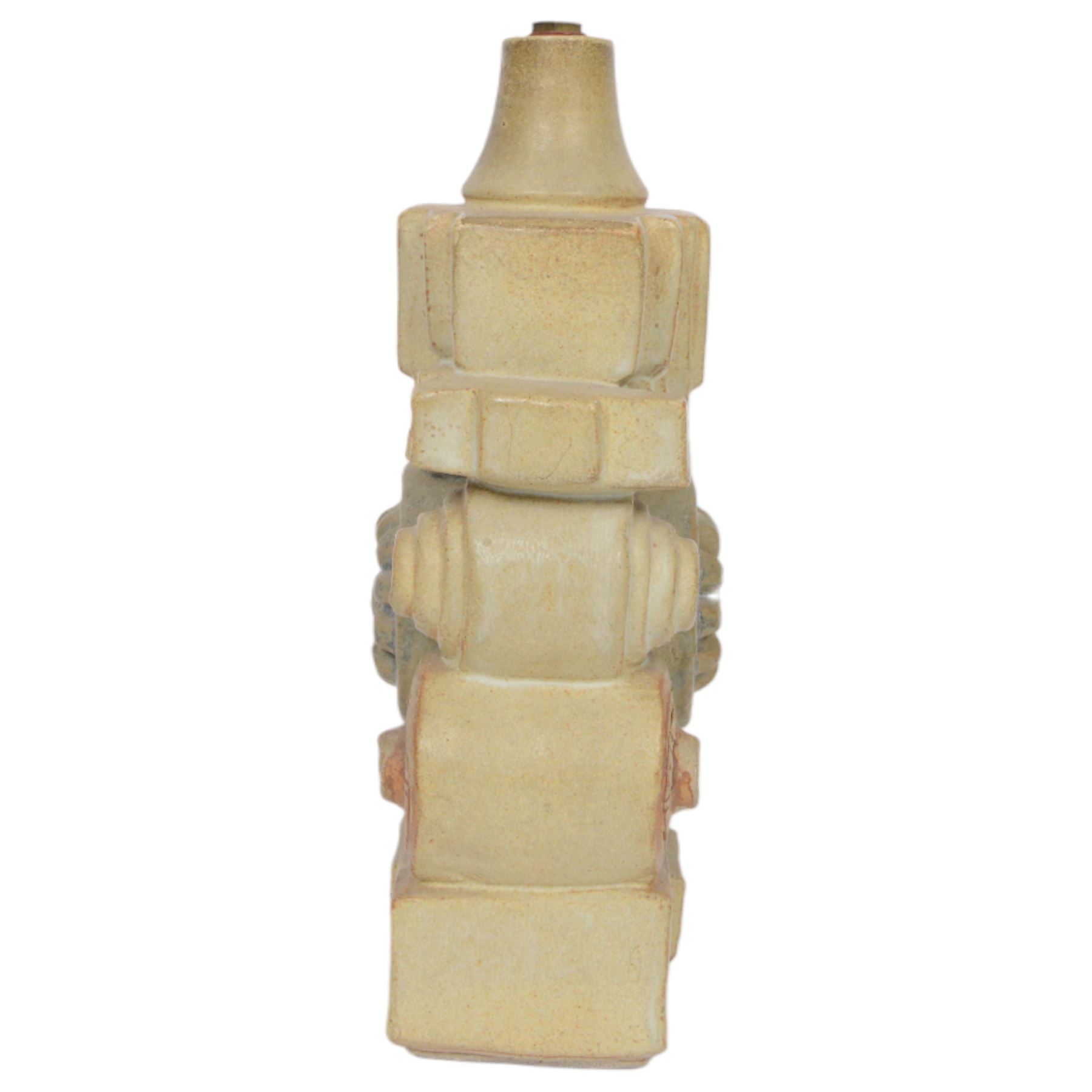 Bernard Rooke (British 1938-): two studio pottery table lamp bases, each with relief moulded abstract designs, signed with initials, tallest H40cm