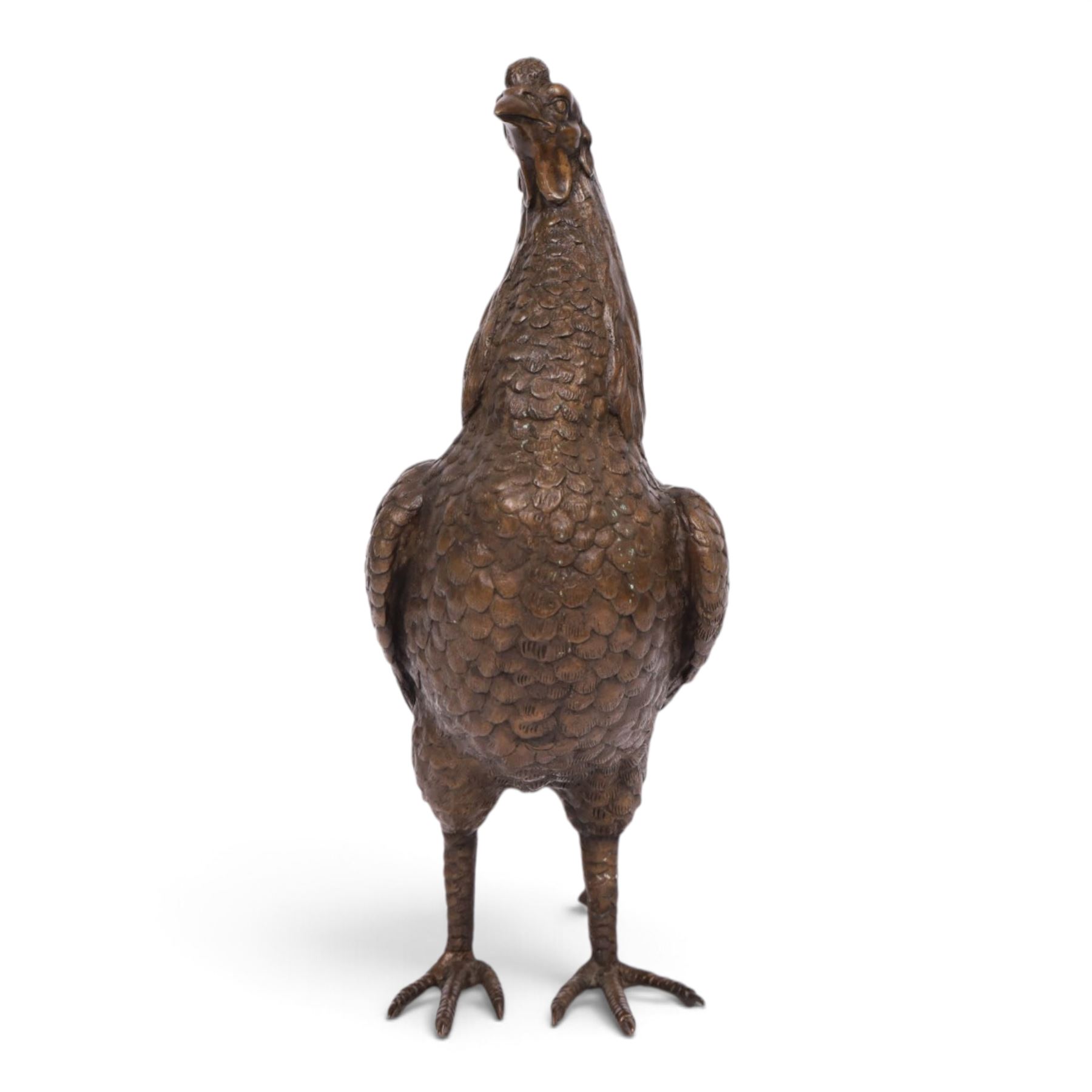Bronzed figure of a fighting cockerel, H39cm 