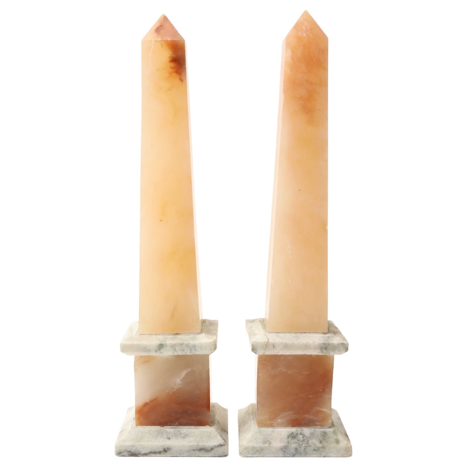 Pair of tabletop mable and alabaster obelisks, H32cm (2)