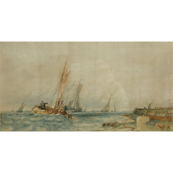  John D Bell (British fl.1865-1910): Fishing Boats off the Coast, watercolour signed and dated 1875, 17cm x 32cm  