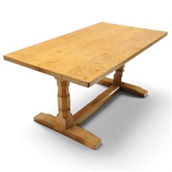 Lizardman - 5' oak refectory dining table, rectangular adzed top, octagonal turned support...