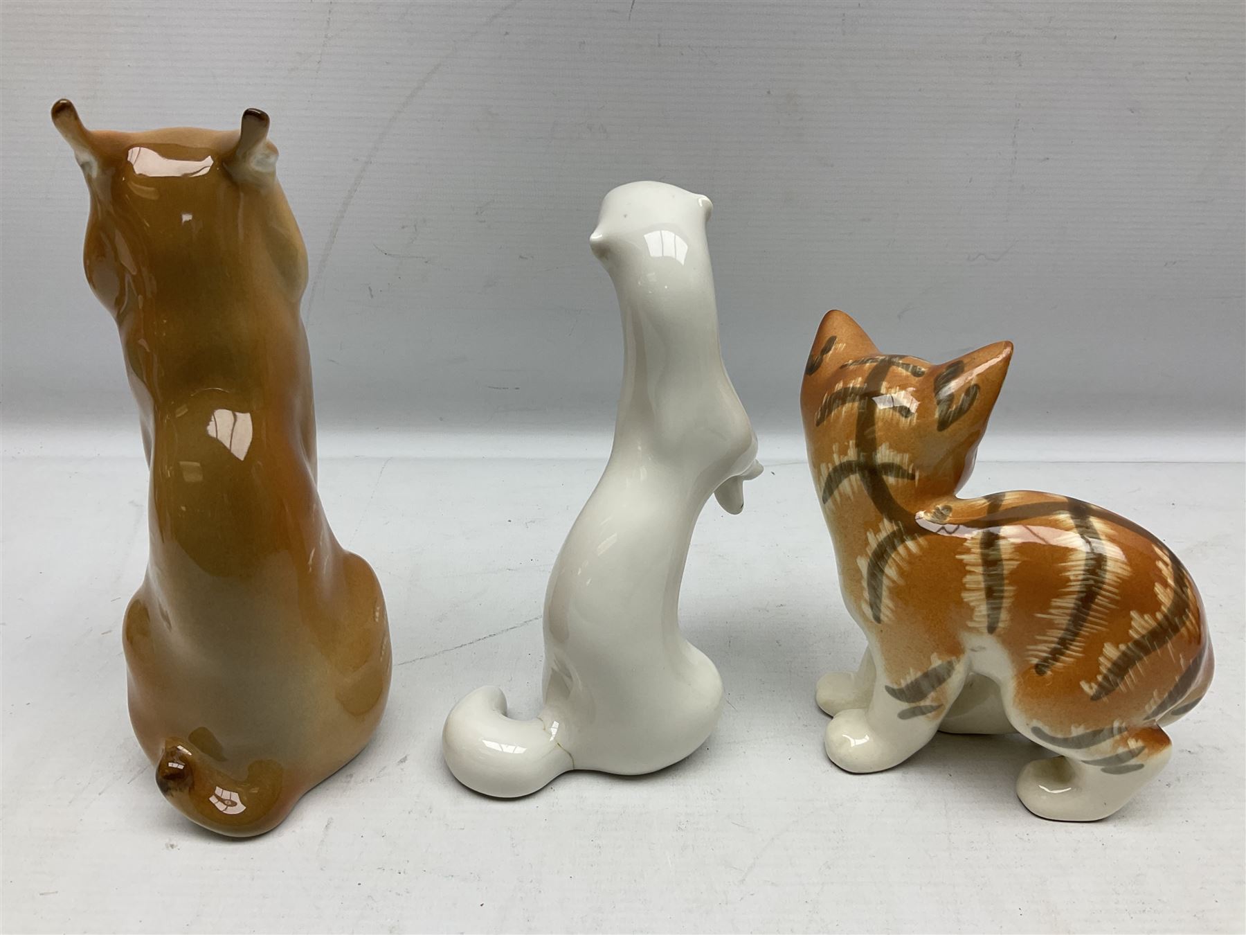 Collection of Russian Lomonosov USSR animal figures, to include  lynx, tiger, red panda, sealion, panada, etc 