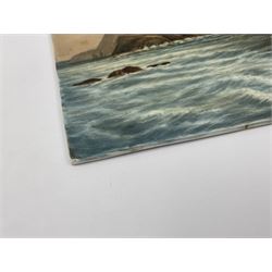 Richard Abbott: St Michael’s Mount, painted oil on porcelain plaque, with 'St Michaels Mount painted by R. Abbott', inscribed on reverse, H15cm, W19cm