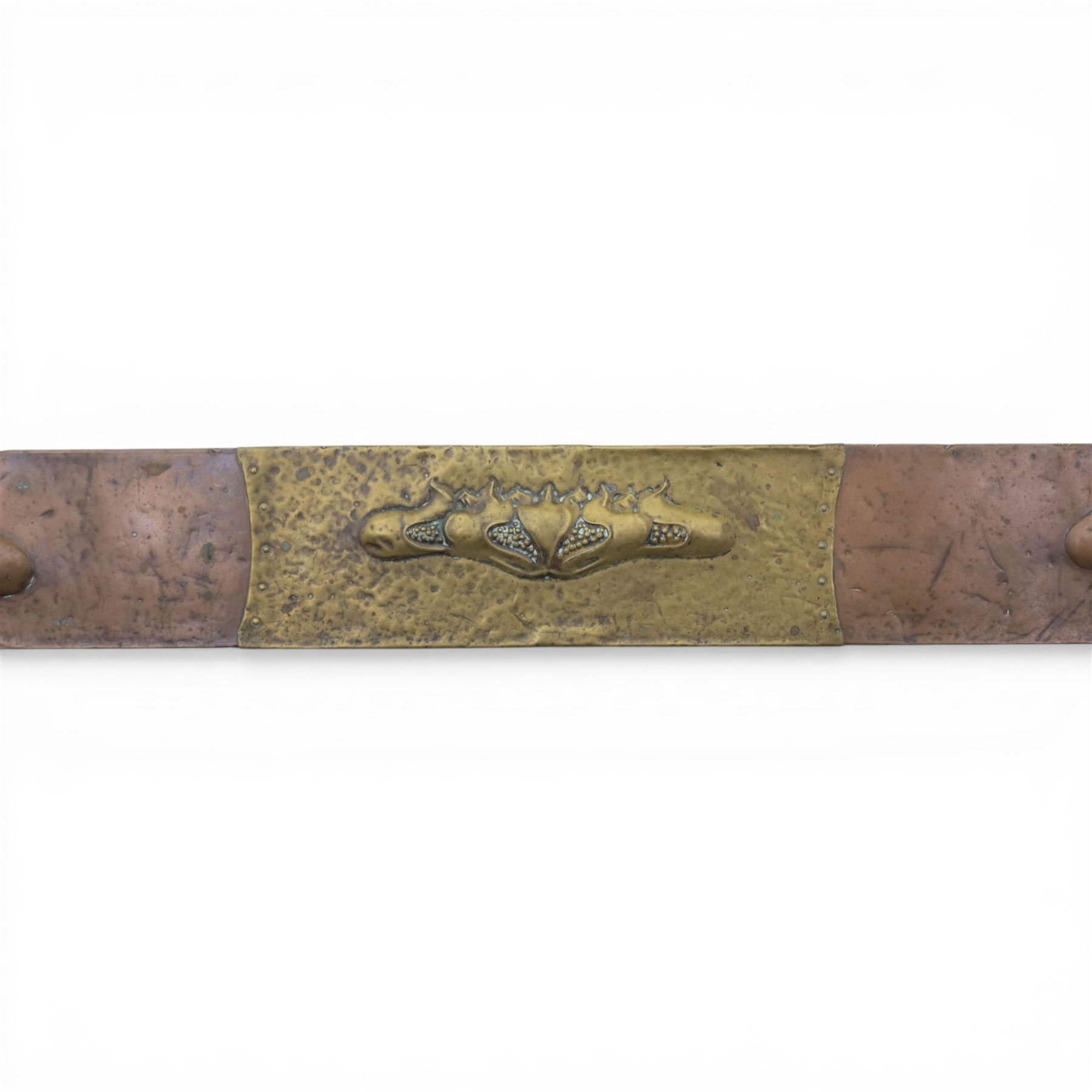 Arts and Crafts copper and brass hammered fire fender